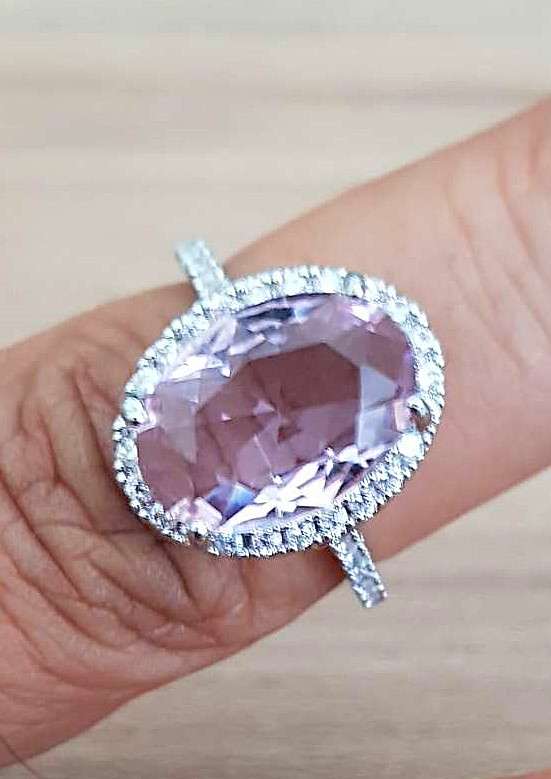 Vintage Oval Pink Crystal Silver Ring