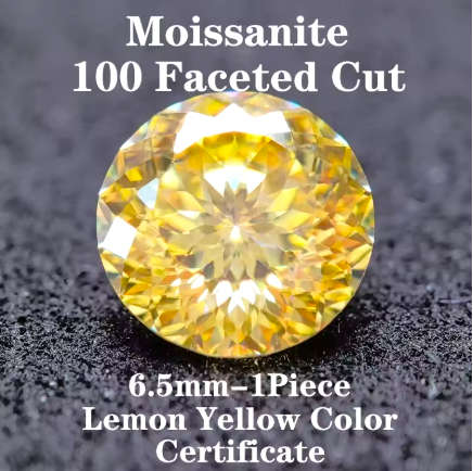 Moissanite 1ct Lemon 100Facetted Round Cut **GRA Certified **BRILLIANT CUT