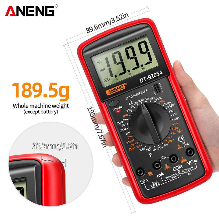 Hand held digital multi-meter Dt9205A ANENG