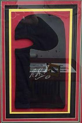 Michael Schumacher Collage with autographed F1 Balaclava