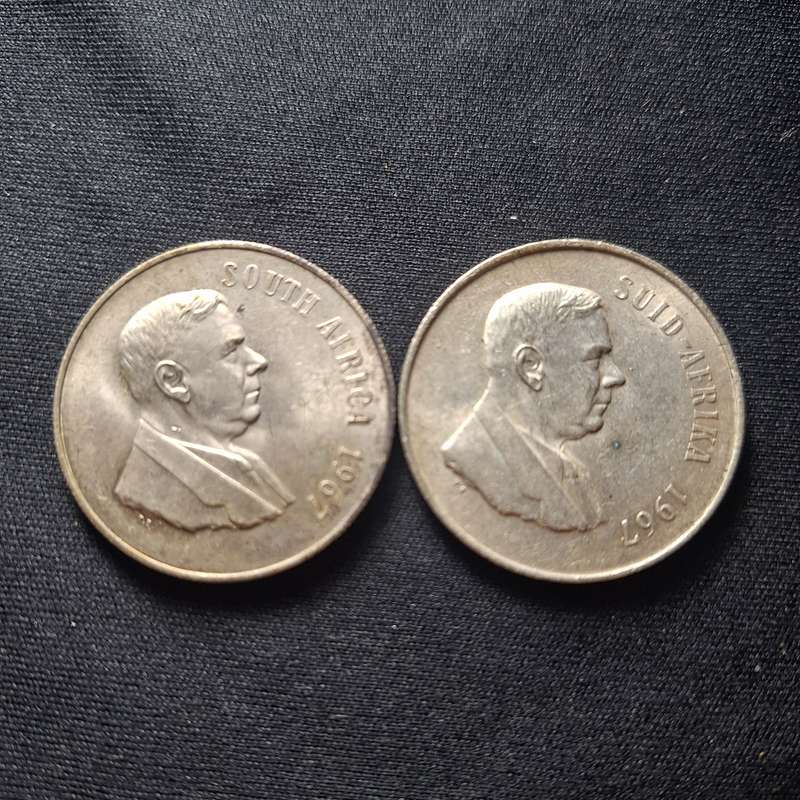 2 x 1967 R1 South Africa  Silver Coin
