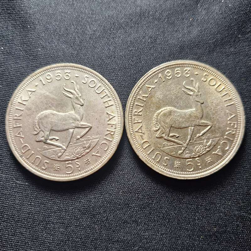 2 x 1953 5 Shillings South Africa Silver Coin