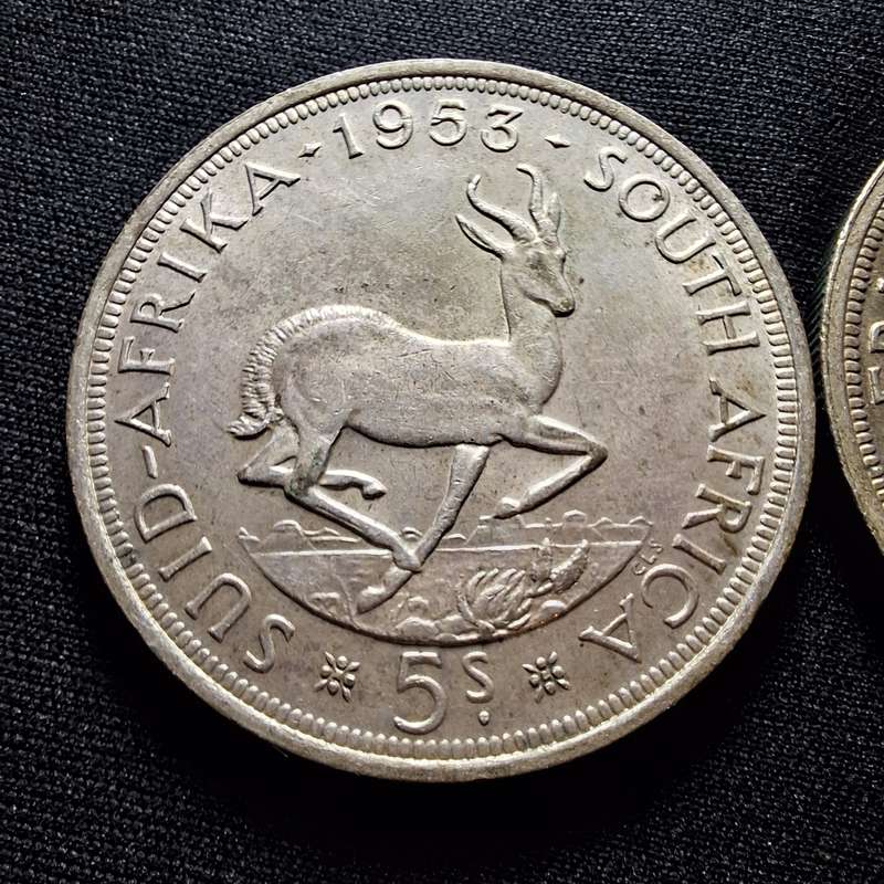 2 x 1953 5 Shillings South Africa Silver Coin