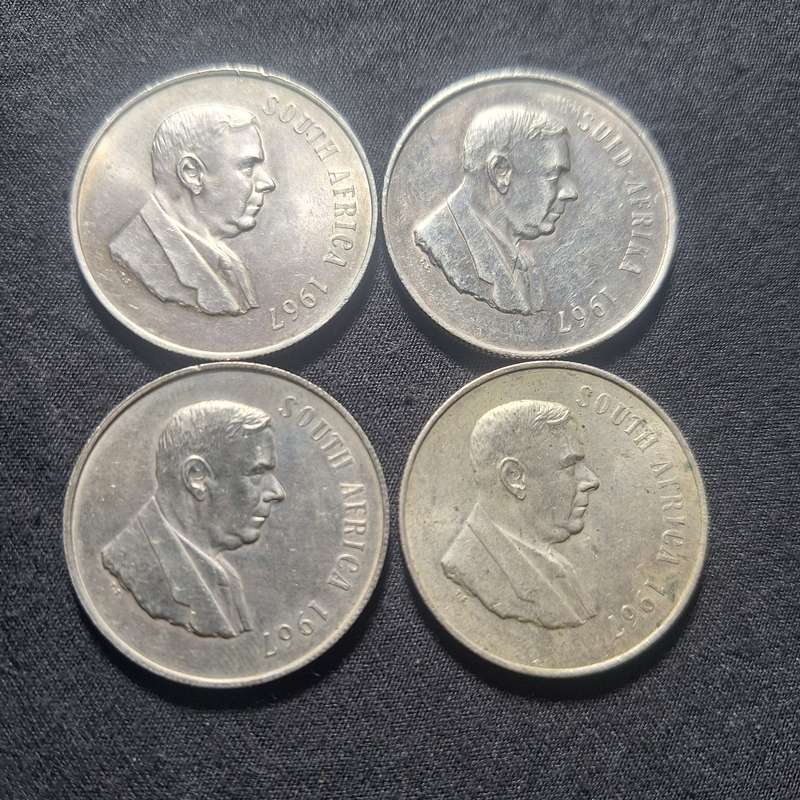 4 x 1967 Silver 1 Rand South Africa Coins