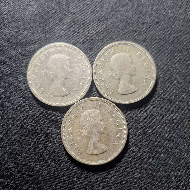 1953, 1954, 1955 Silver 2 1/2 Shilling South Africa Coins
