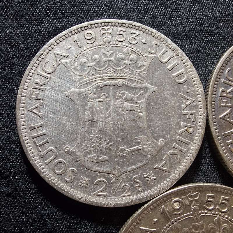 1953, 1954, 1955 Silver 2 1/2 Shilling South Africa Coins