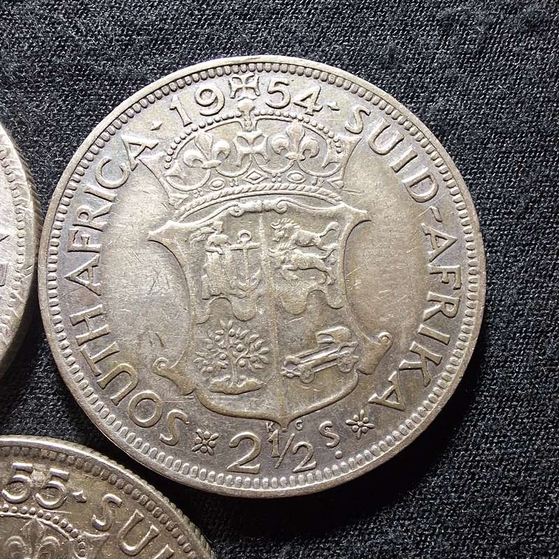 1953, 1954, 1955 Silver 2 1/2 Shilling South Africa Coins