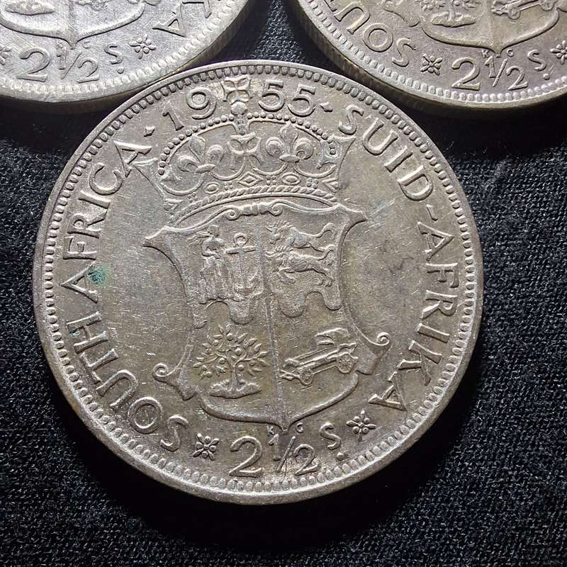 1953, 1954, 1955 Silver 2 1/2 Shilling South Africa Coins