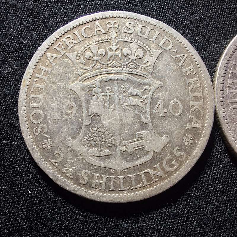 1940 & 1941 Silver 2 1/2 Shillings South Africa Coins