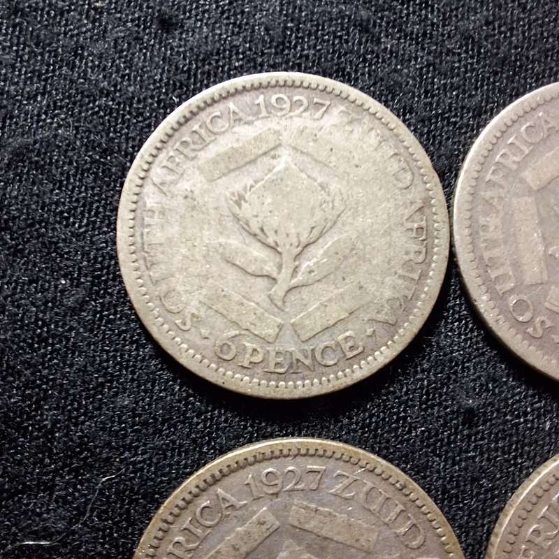 9 x 1927 Silver 6 Pence South Africa Coins
