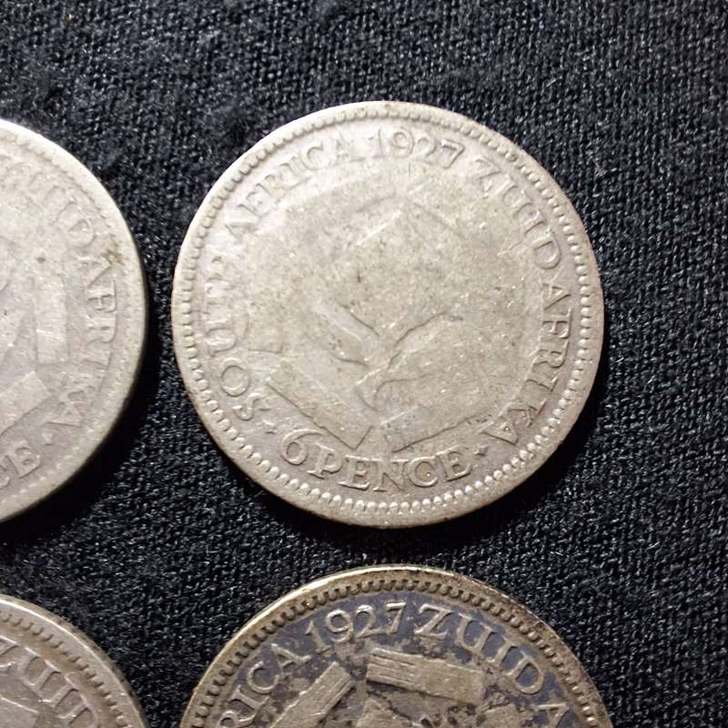 9 x 1927 Silver 6 Pence South Africa Coins