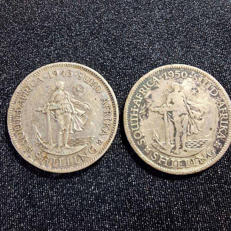 1943 and 1950 Silver 1 Shilling Coins
