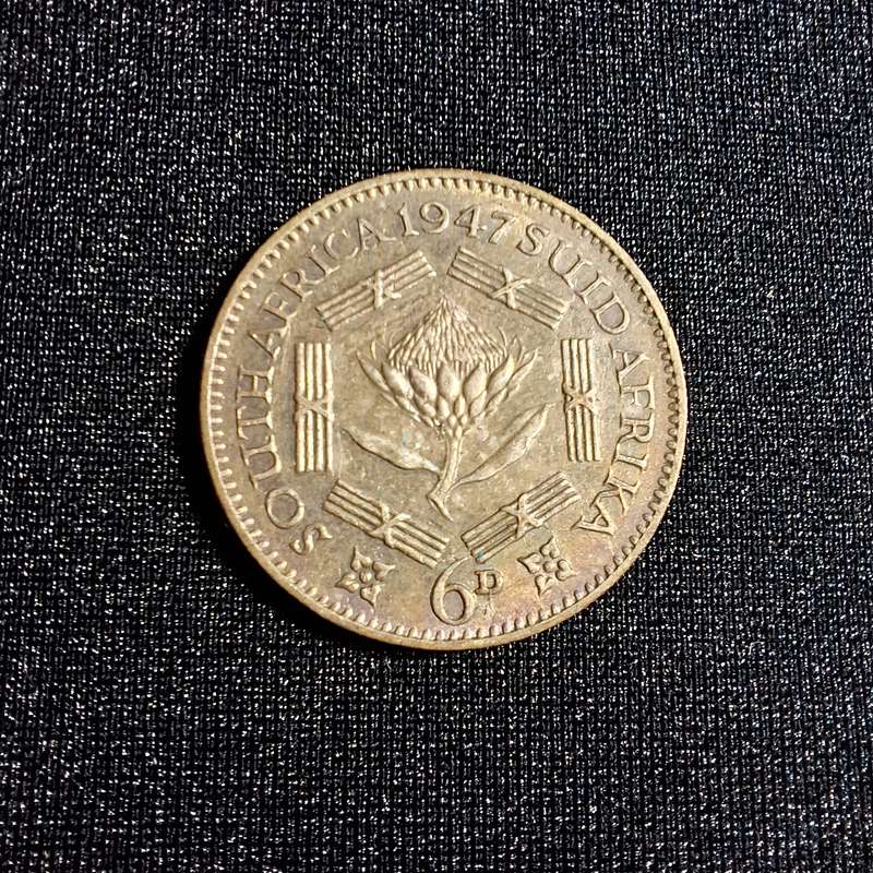 1947 6D Sixpence Silver South Africa Coin