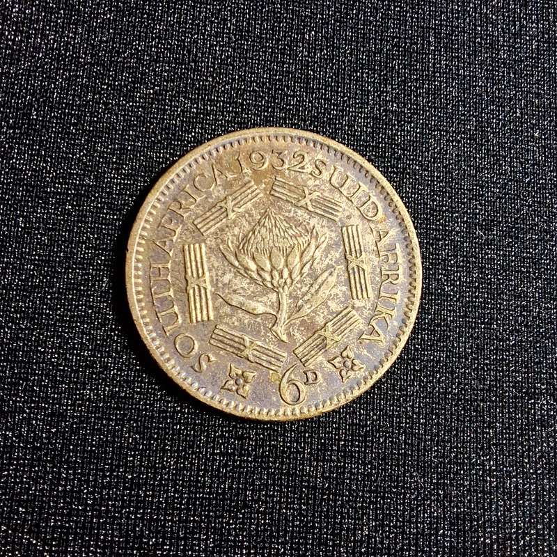 1932 6D Sixpence Silver South Africa Coin