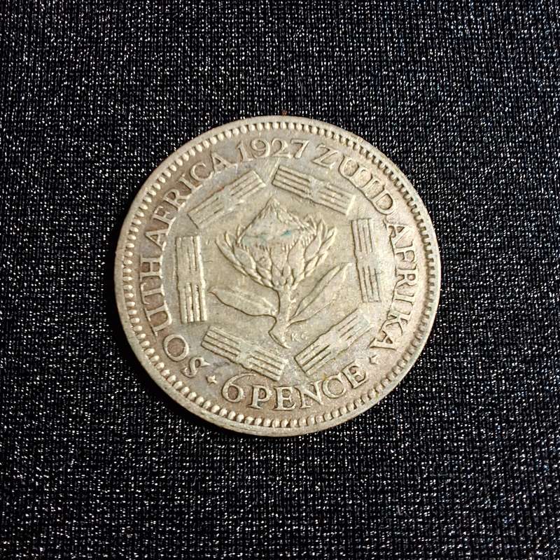 1927 6D Sixpence Silver South Africa Coin