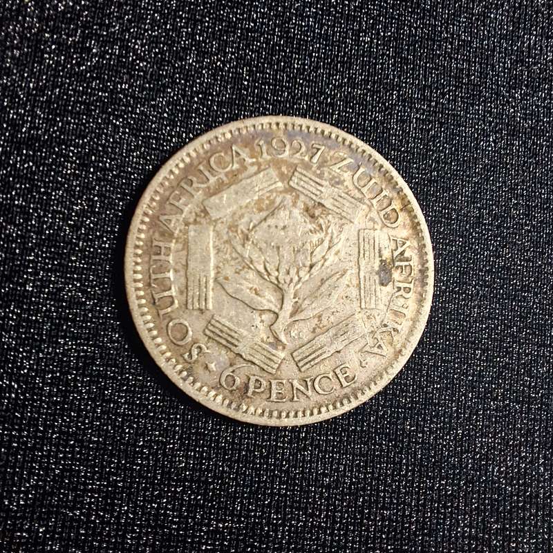 1927 6D Sixpence Silver South Africa Coin