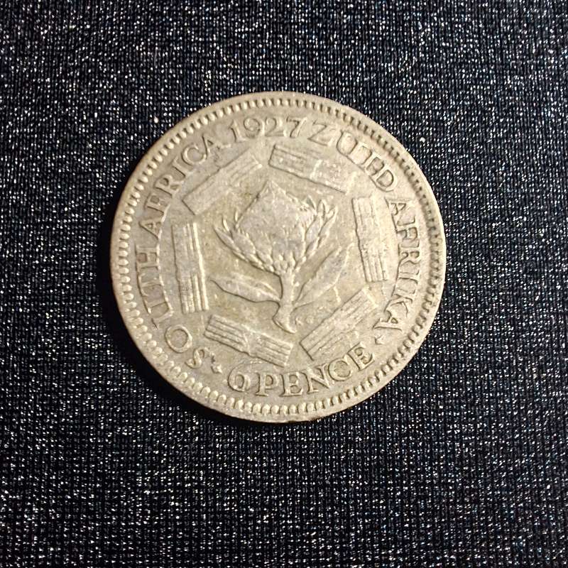1927 6D Sixpence Silver South Africa Coin