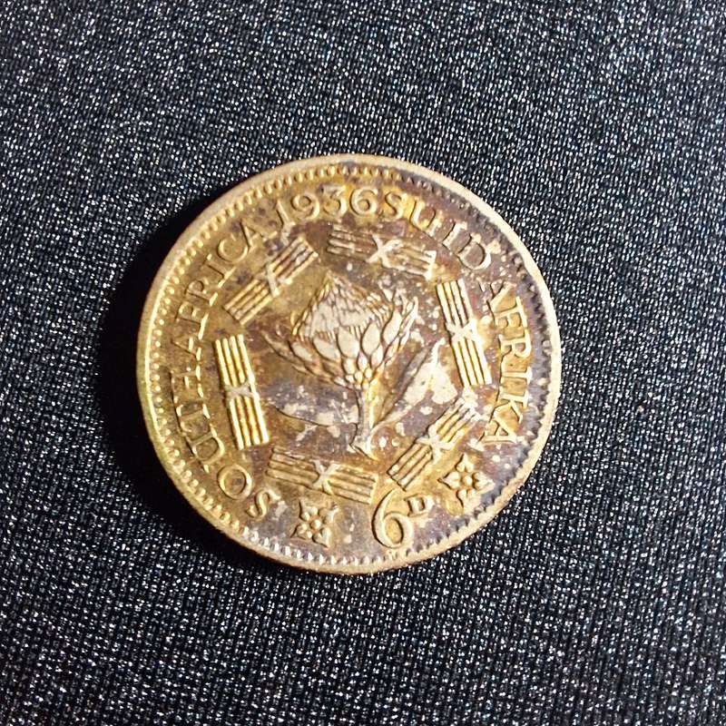 1936 6D Sixpence Silver South Africa Coin