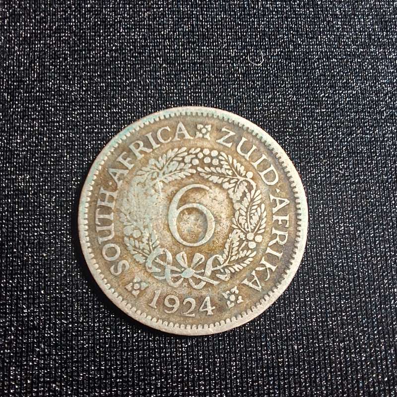 1924 6D Sixpence Silver South Africa Coin