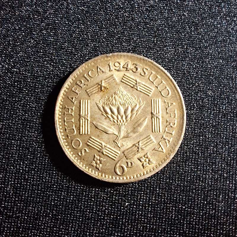 1943 6D Sixpence Silver South Africa Coin