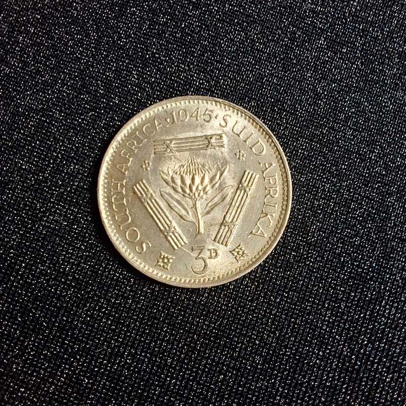 1945 3D Threepence Silver South Africa Coin