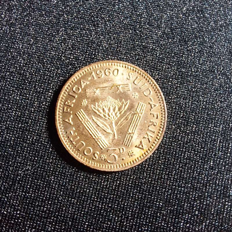 1960 3D Threepence Silver South Africa Coin