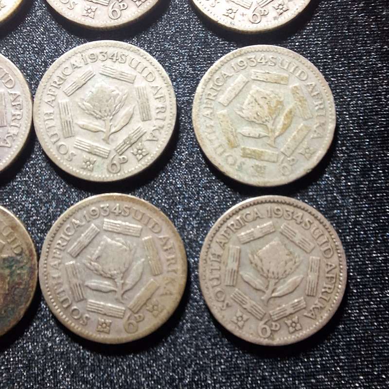 16 x 1934 6D (Sixpence) 43 grams Silver South Africa Coins
