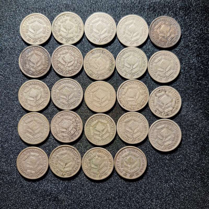 24 x 1932 6D (Sixpence) 63 grams Silver South Africa Coins