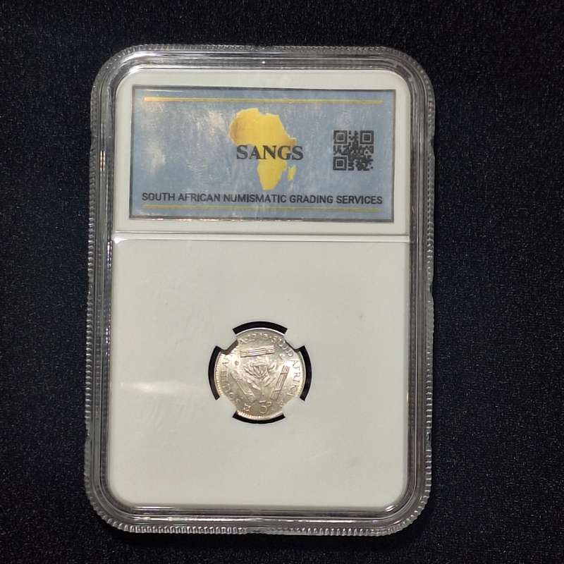 1943 SA 3 Pence Graded MS61 by SANGS