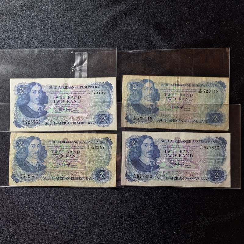 4 x South Africa R2 TW de Jongh Bank Notes