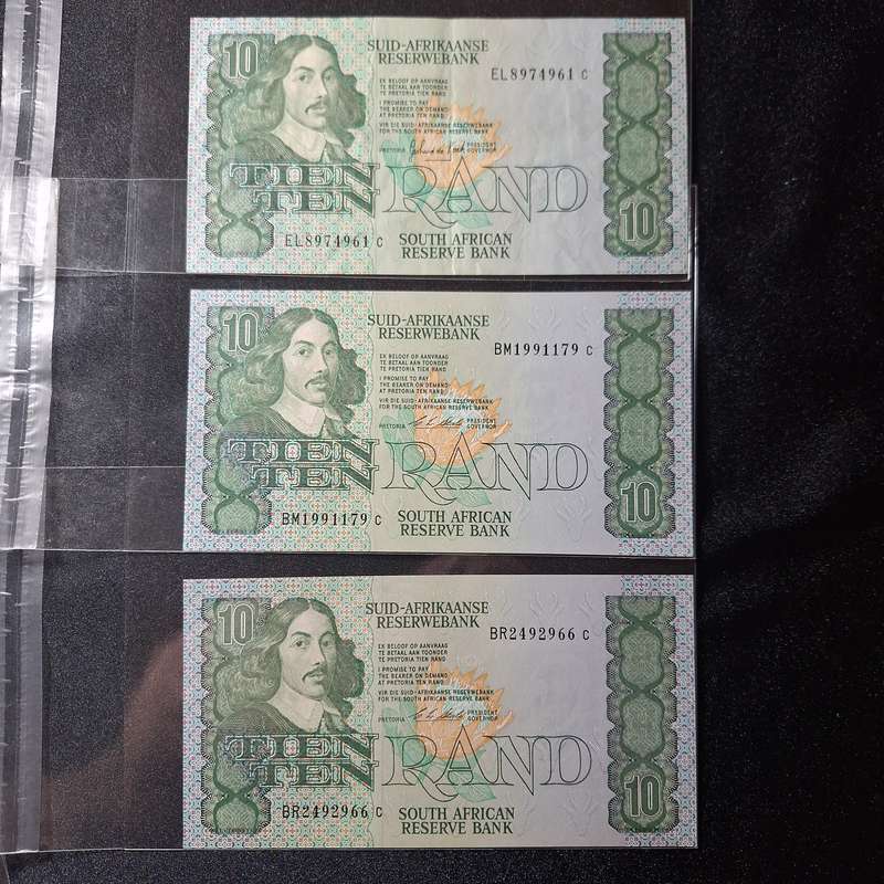 3 x South Africa R10 Notes