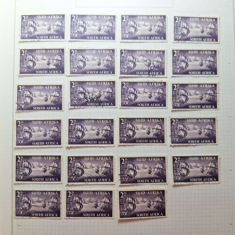 23 x 1952 South Africa 2d Stamps hinged on page