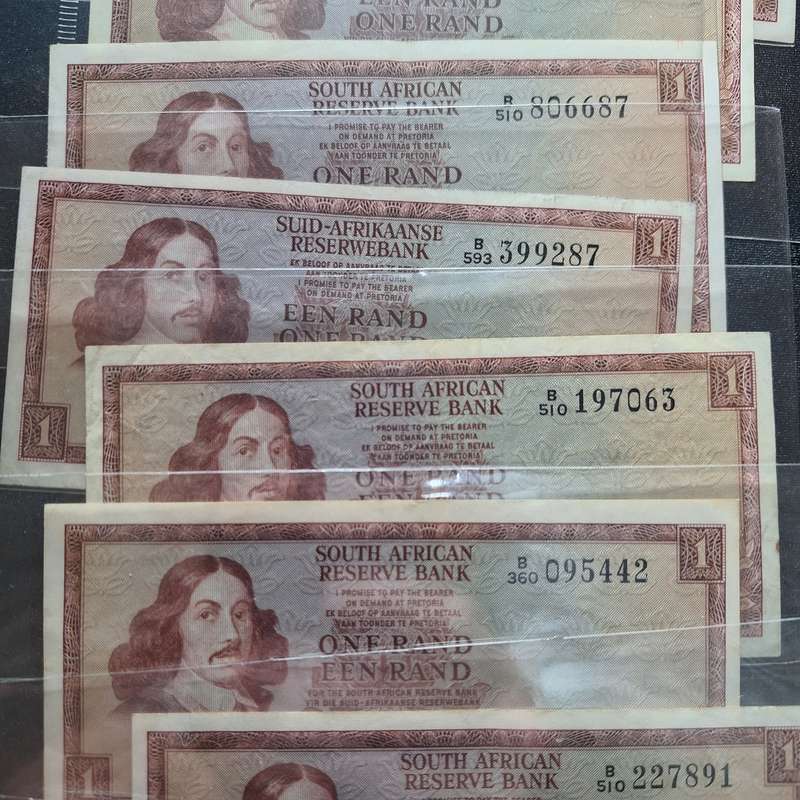 13 x One Rand SA TW de Jongh Bank Notes (B Series)