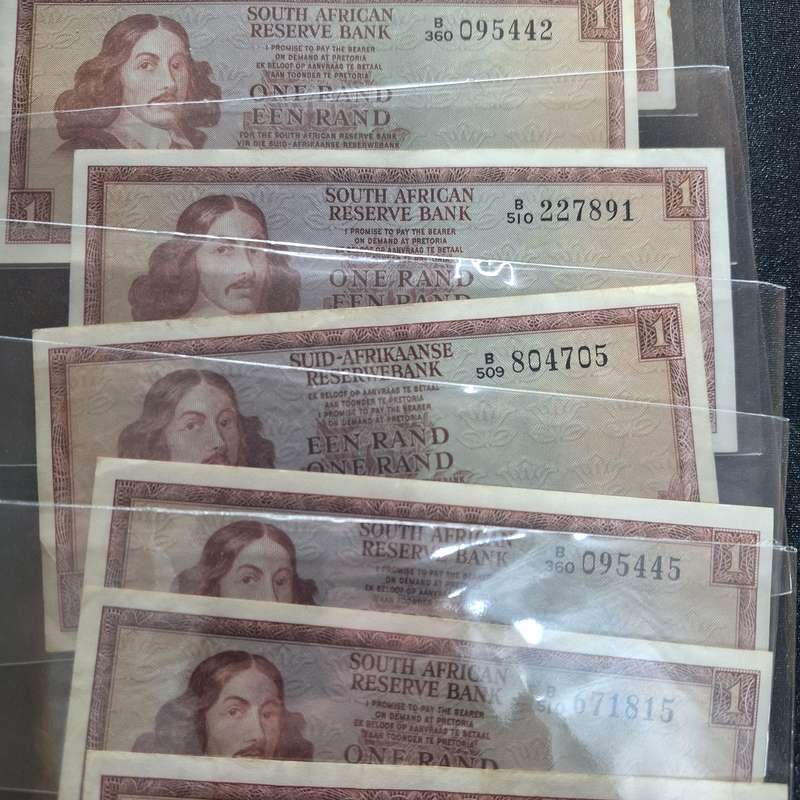 13 x One Rand SA TW de Jongh Bank Notes (B Series)
