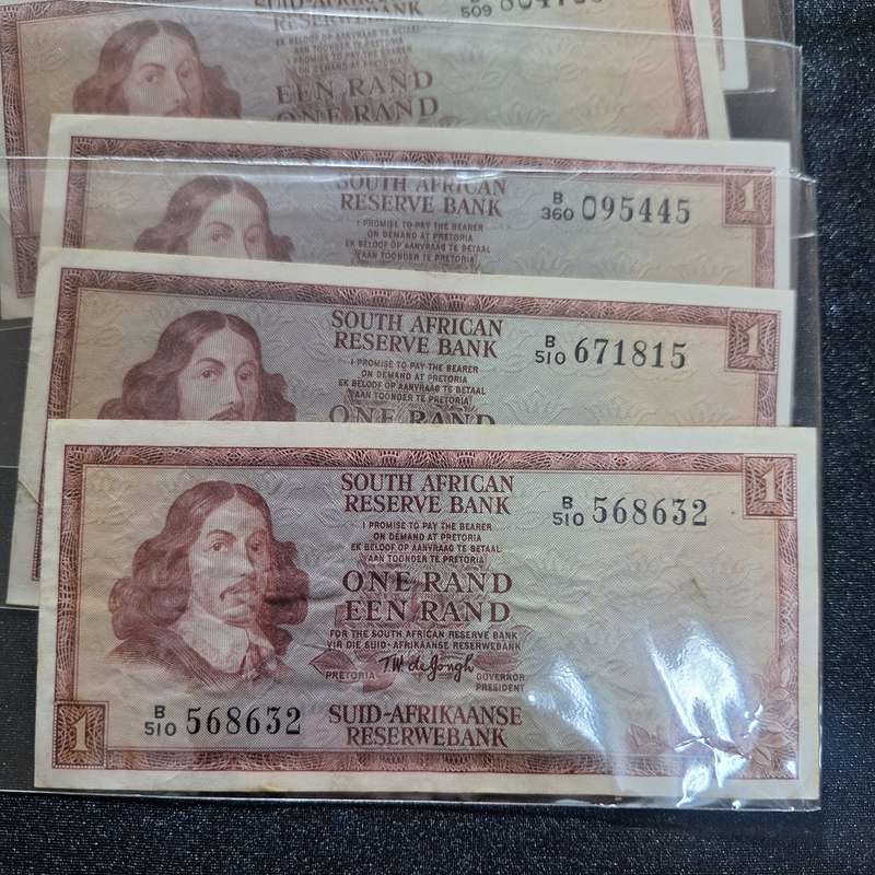 13 x One Rand SA TW de Jongh Bank Notes (B Series)