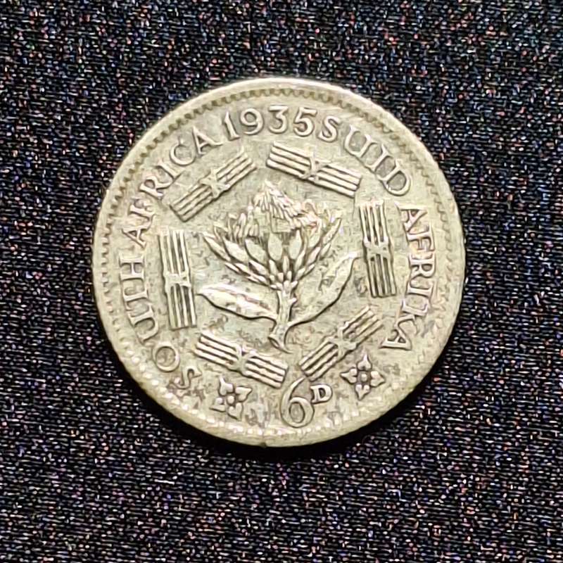 1935 6D Sixpence Silver South Africa Coin