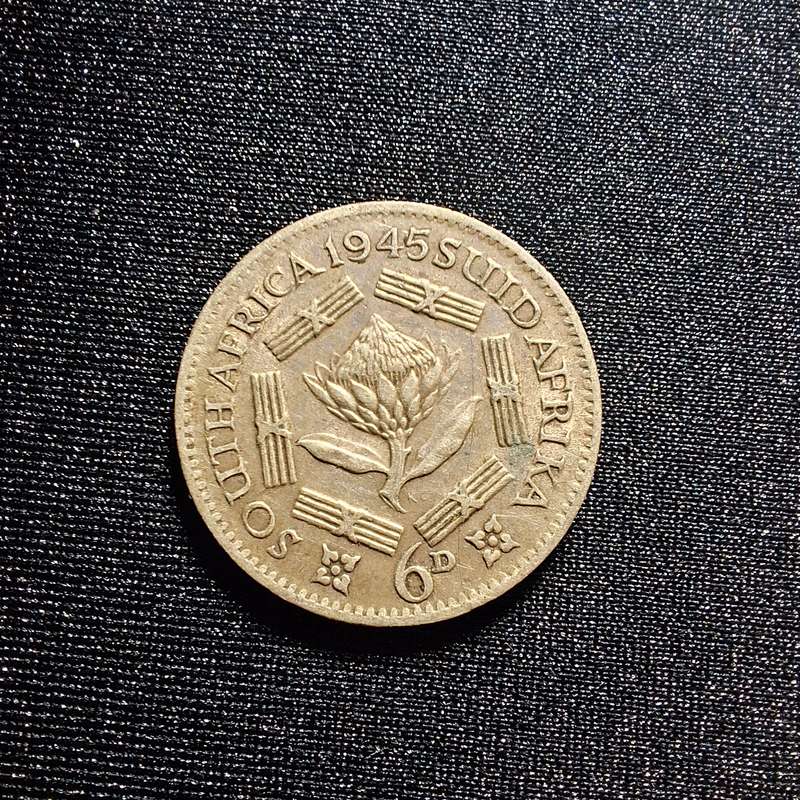 1945 6D Sixpence Silver South Africa Coin