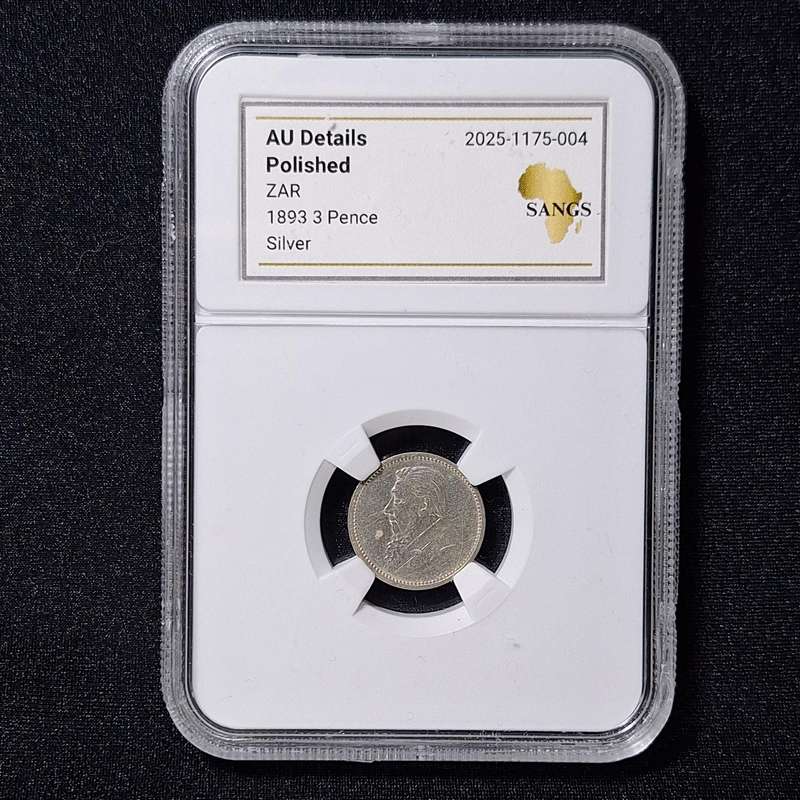 1893 - 3 Pence Silver South Africa Coin SANGS Graded