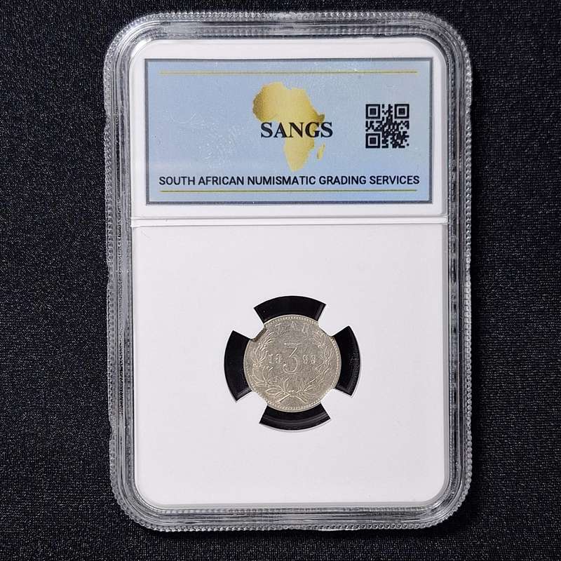 1893 - 3 Pence Silver South Africa Coin SANGS Graded