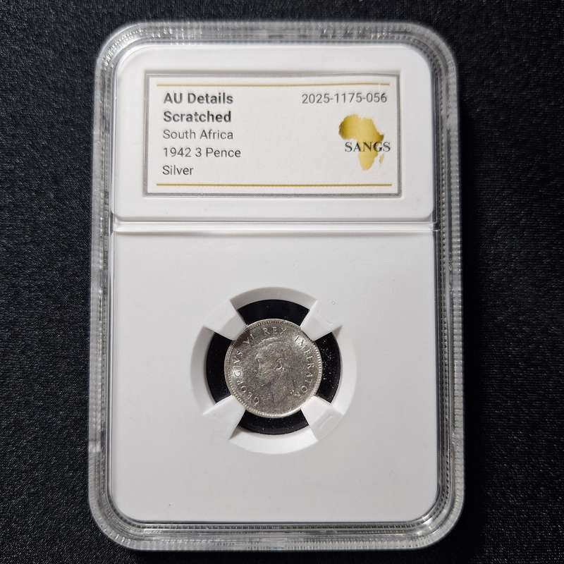 1942 - 3 Pence Silver South Africa Coin SANGS Graded