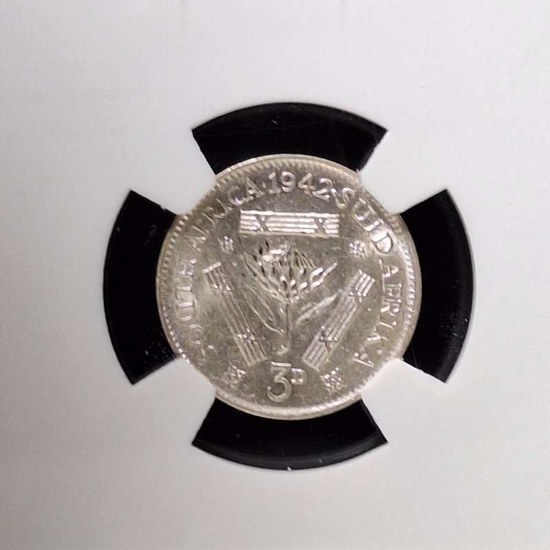 1942 - 3 Pence Silver South Africa Coin SANGS Graded