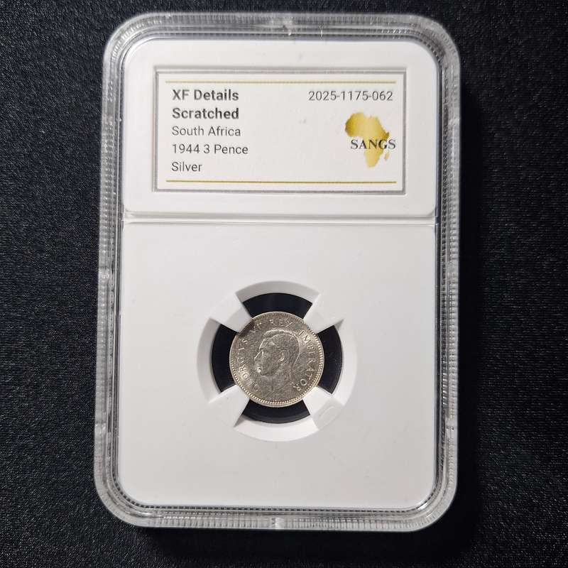 1944 - 3 Pence Silver South Africa Coin SANGS Graded