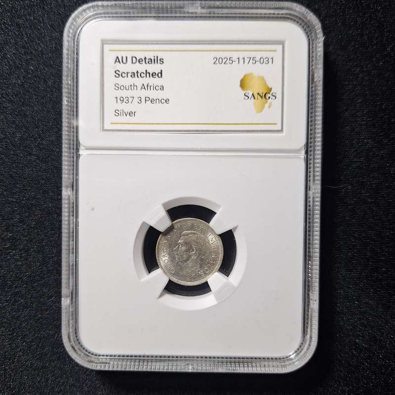 1937 - 3 Pence Silver South Africa Coin SANGS Graded