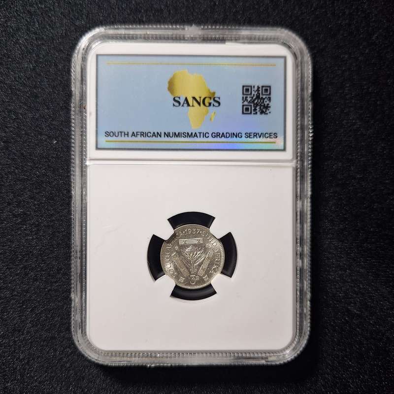 1937 - 3 Pence Silver South Africa Coin SANGS Graded