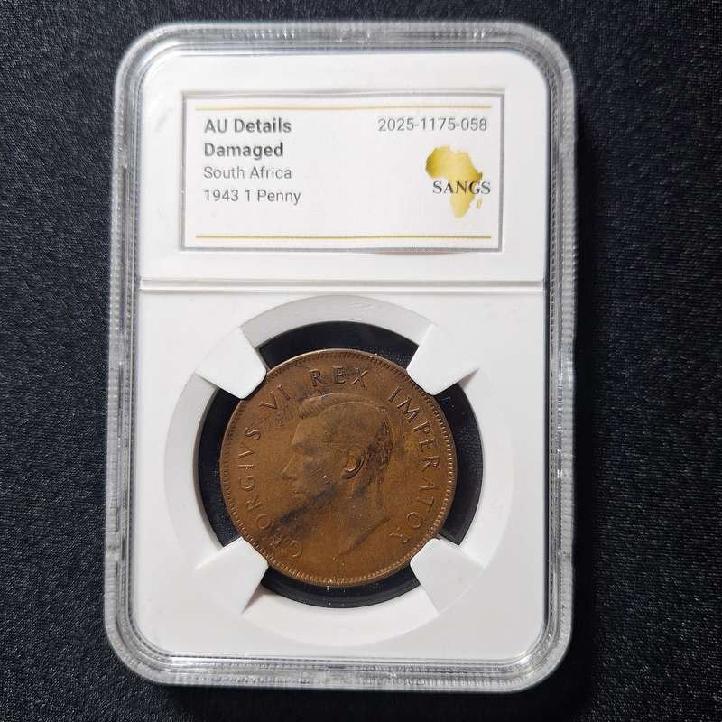 1943 - 1 Penny South Africa Coin SANGS Graded