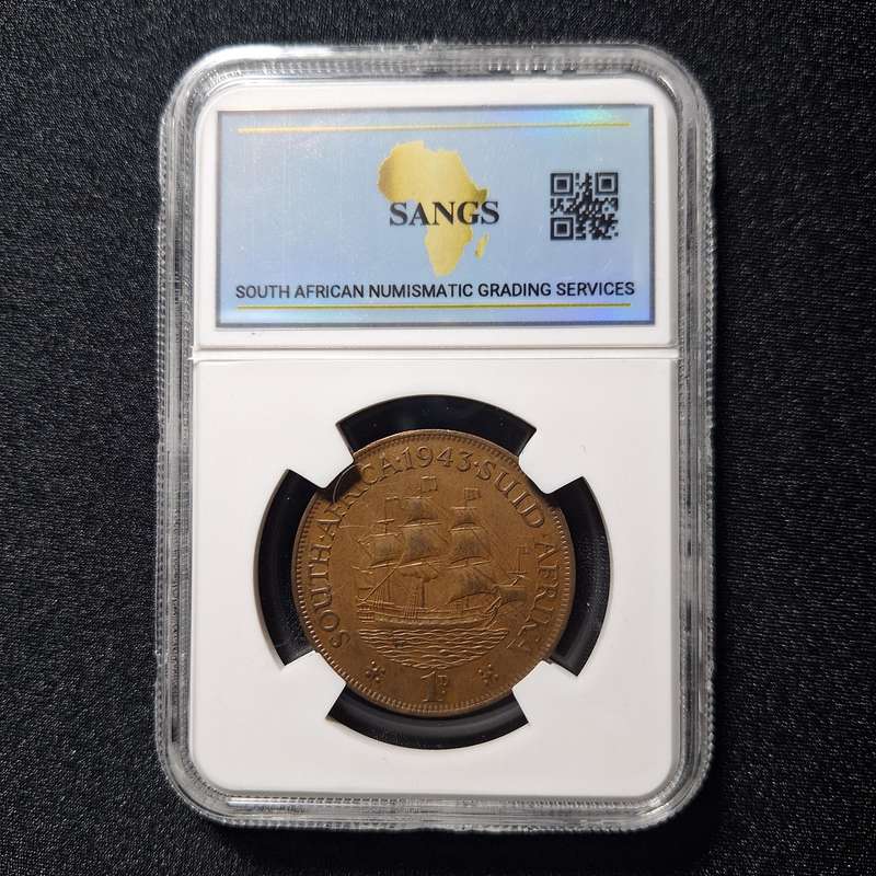 1943 - 1 Penny South Africa Coin SANGS Graded