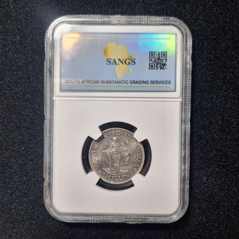 1932 - 1 Shilling Graded AU55 Silver South Africa Coin SANGS Graded