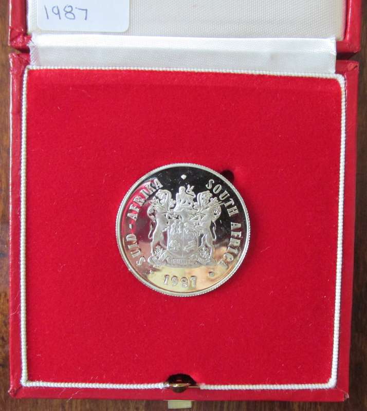 1987 PROOF SILVER RAND IN RED S.A. MINT BOX
