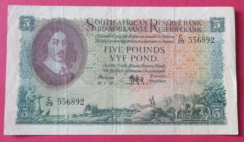 EXCELLENT CONDITION 5 POUND NOTE M.H. de KOCK - 31.01.53