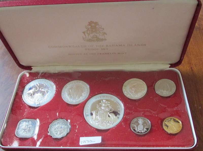 1972 9 COIN PROOF SET OF BAHAMAS IN HARD CASE FRANKLIN MINT - 4 SILVER COINS